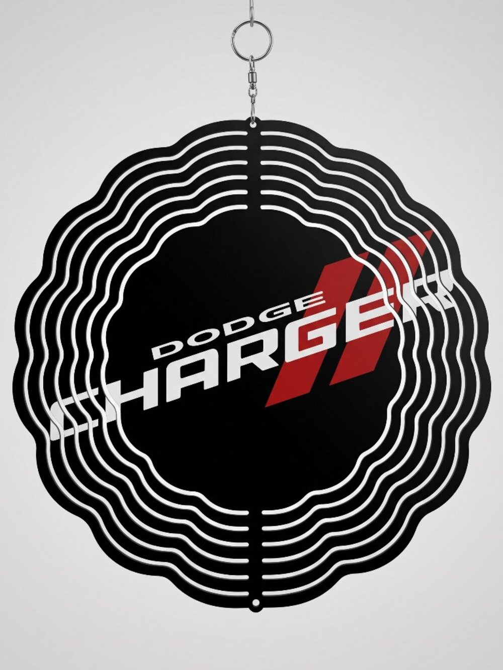 10" Dodge Charger Logo Kinetic Wind Spinner - Black Metal Hanging Yard Decor